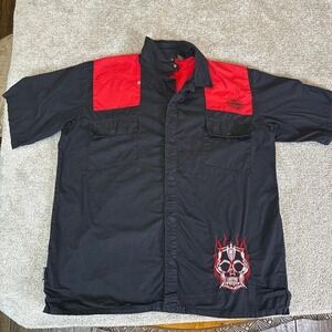 Vintage ROCKHOUSE / ROADHOUSE Biker Shirt 2X Skull Flames Blood Embroidered
